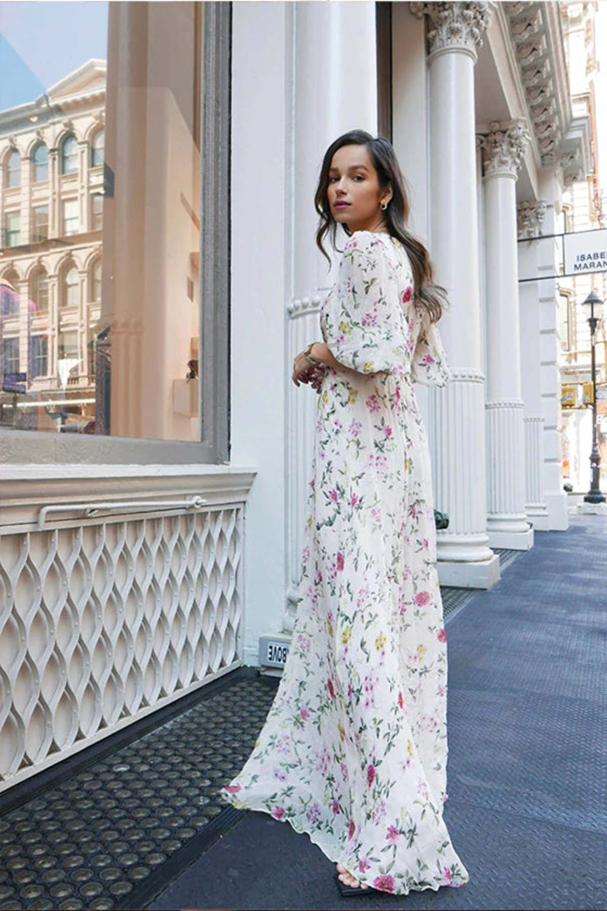 Monique Lhuillier L/S Crinkle Chiffon Dress - Dahlia Berry