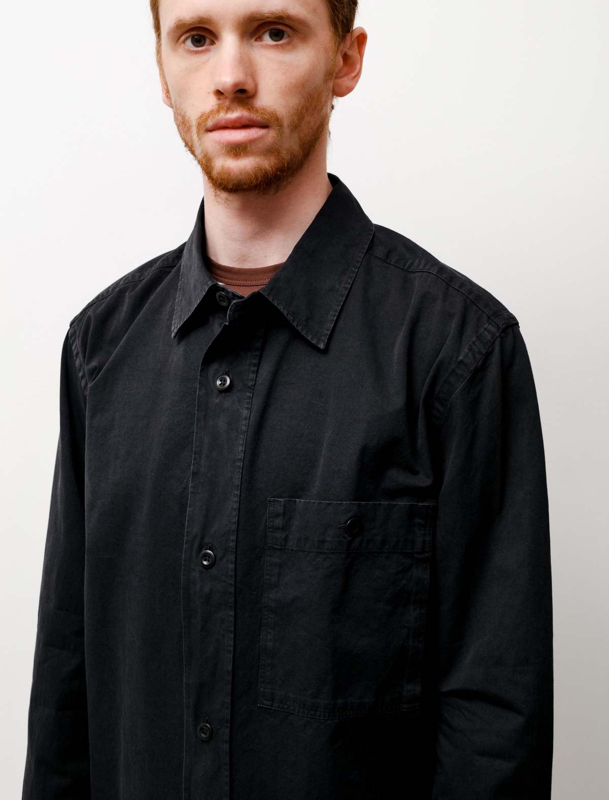 MHL. BLACK WARP COTTON DENIM スモック長袖シャツ Margaret Howell Cotton Denim Overall Warp Shirt - Black
