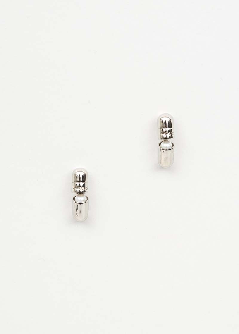 MARSEVEN Single Pill Earring - Silver/Pearl 