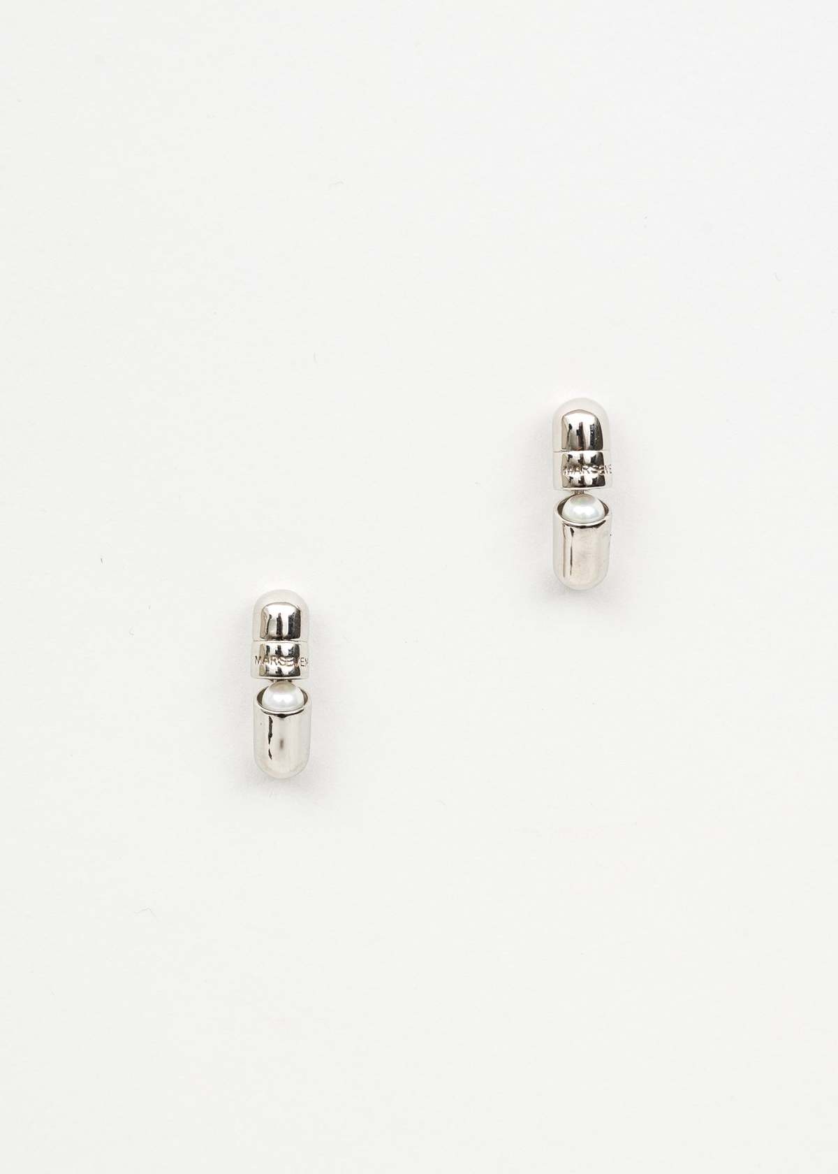 MARSEVEN Single Pill Earring - Silver/Pearl  - Image 5 of 6