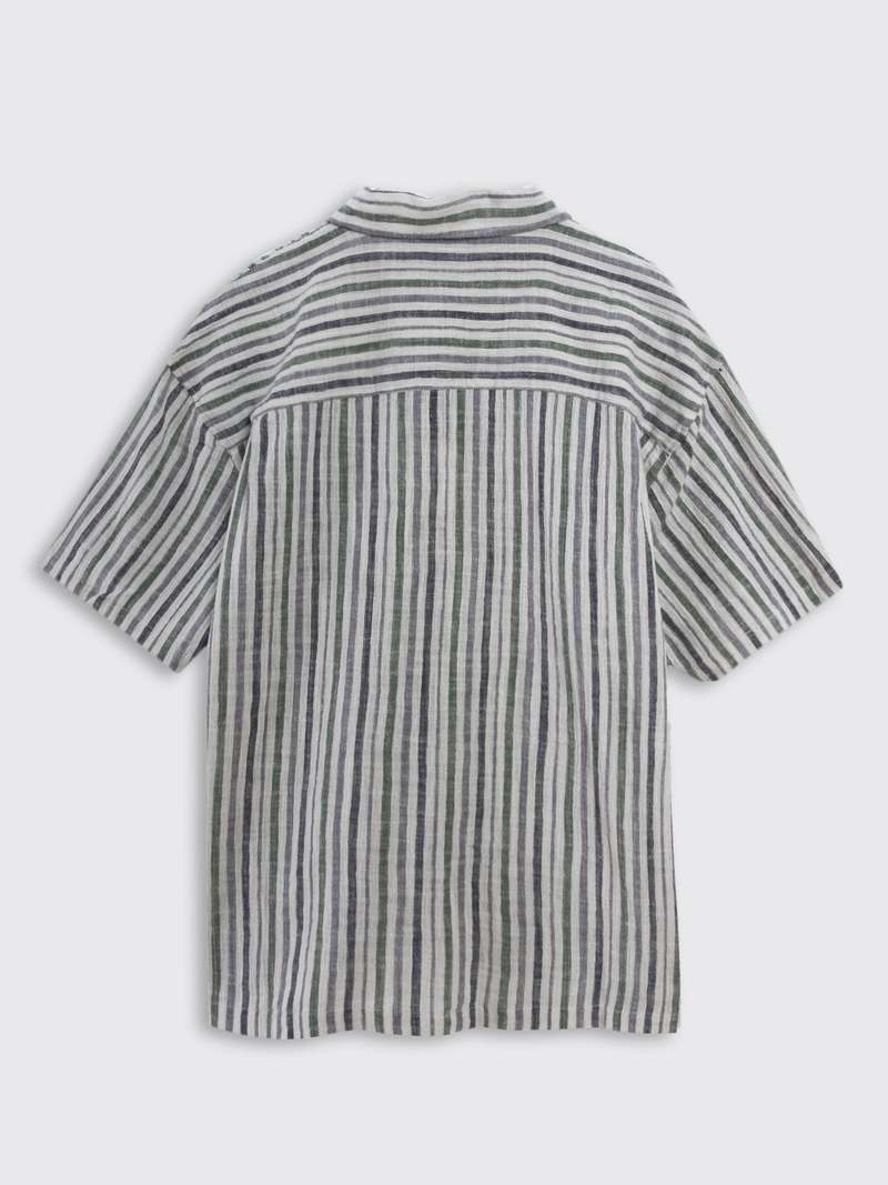 トップス STUSSY WRINKLY COTTON GAUZE SHIRT Stussy Wrinkly Cotton Gauze SS Shirt - Stripe | Garmentory