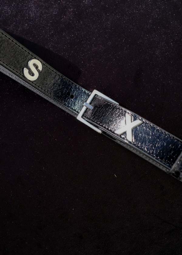 Martine Rose Calf Leather 'SEX' Buckle Letter Belt - Black
