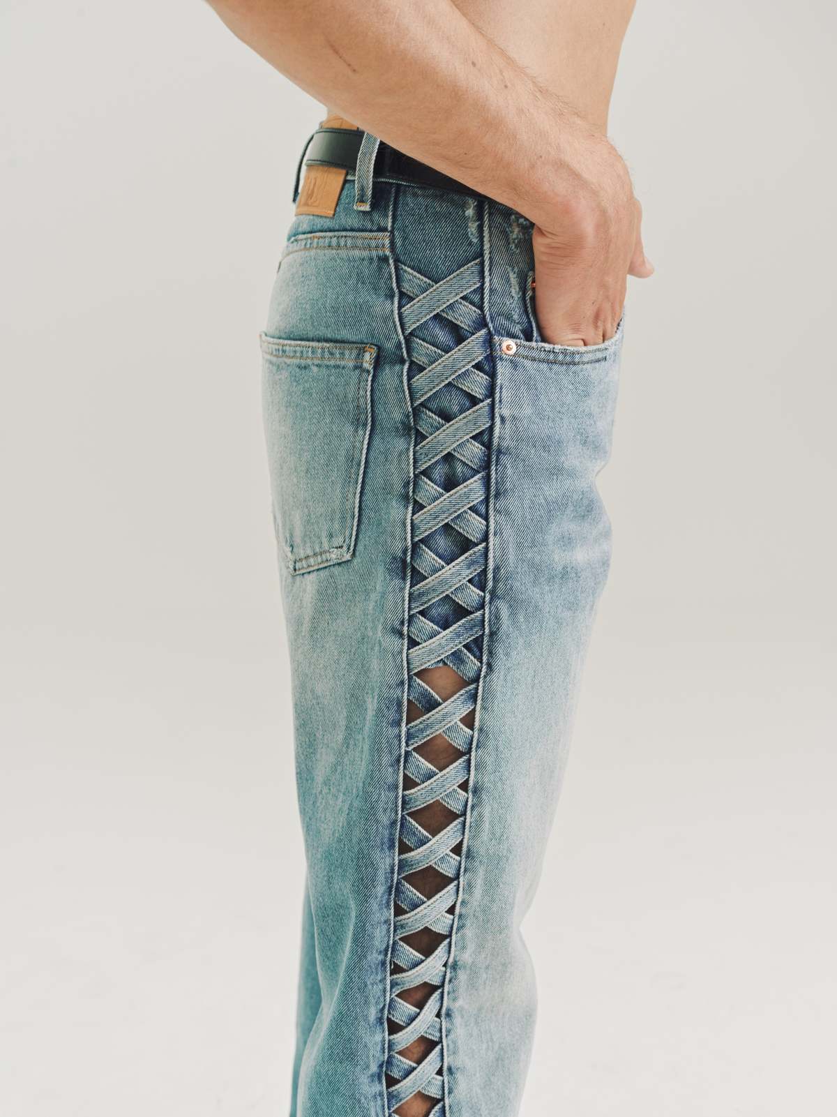 Martine Rose Washed Indigo Denim Jean - Cross Hatch Tuxedo