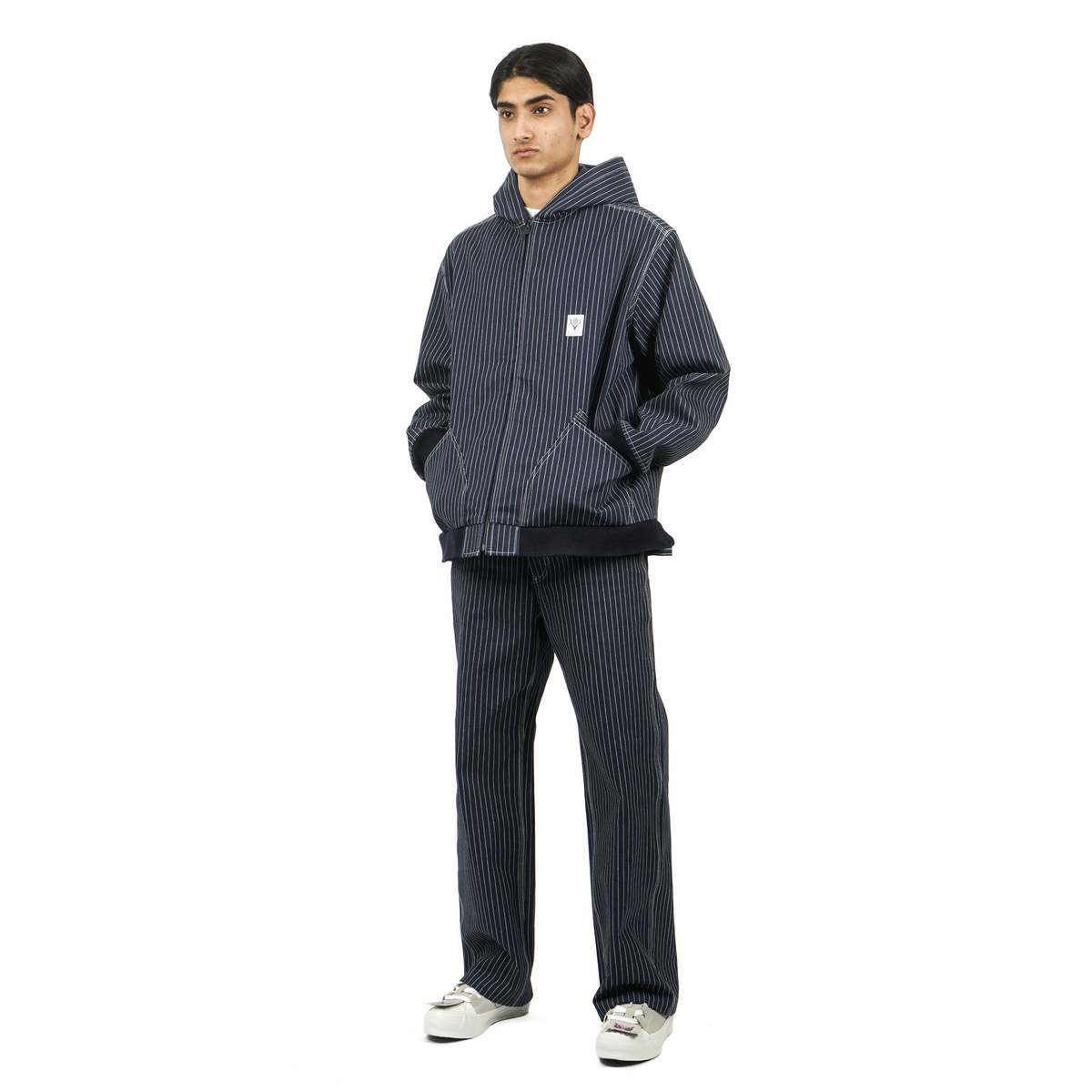 South2 West8 9oz Pinstripe Denim Zipped Work Hoodie - Indigo 