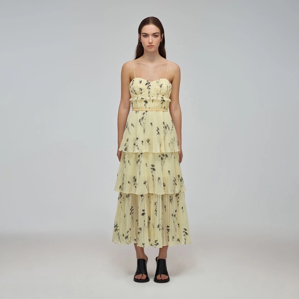white christmas dresses Bohemian Beauty Floral Chiffon Tiered Midi Dress, Chocolate / S main image 1