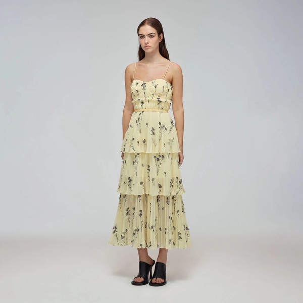 slim fit dress slacks Black Floral Lace Midi Dress – self-portrait-US
