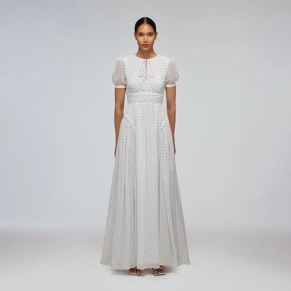 Self Portrait Crinkle Chiffon Dot Maxi Dress - White | Garmentory