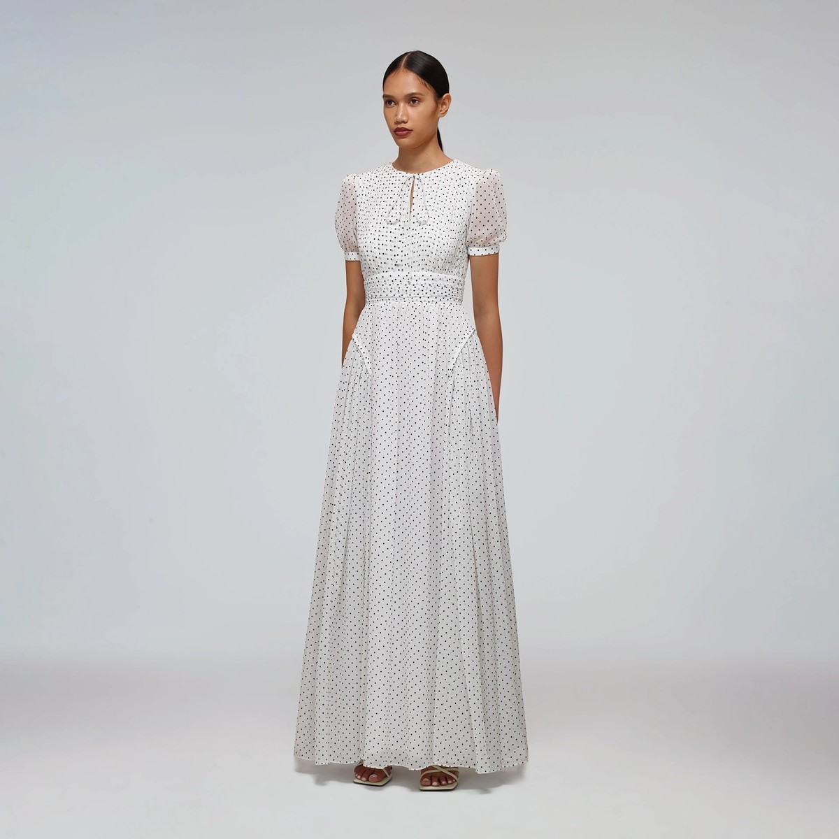 Self Portrait Crinkle Chiffon Dot Maxi Dress - White | Garmentory
