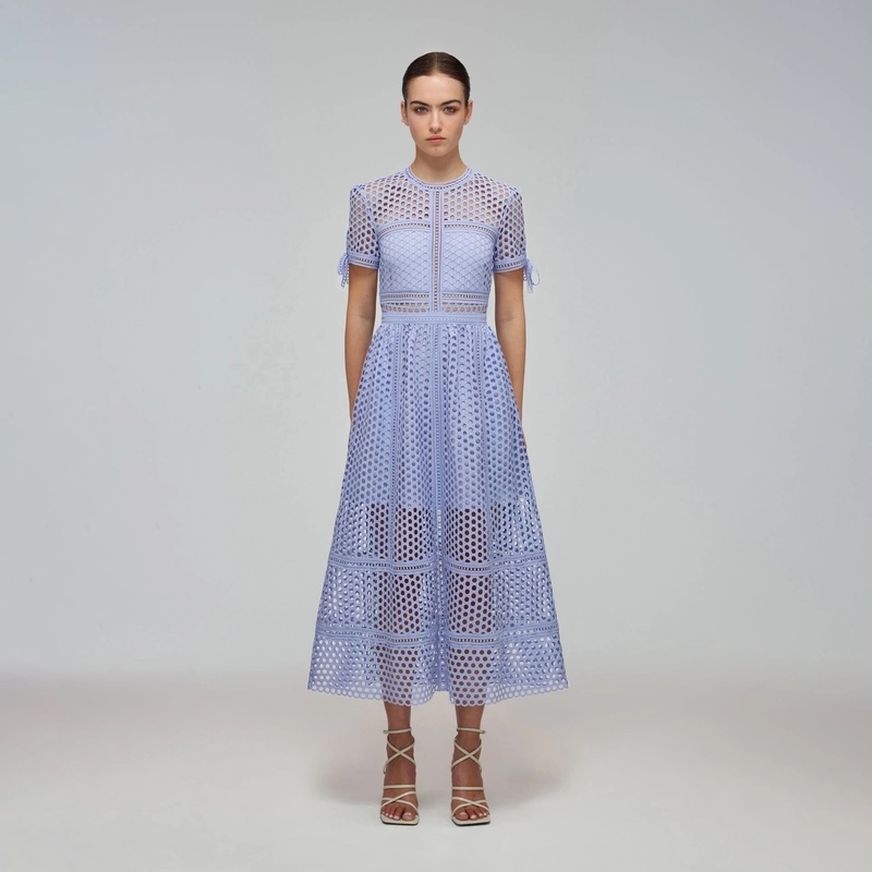 Self Portrait Guipure Lace Midi Dress - Lilac | Garmentory