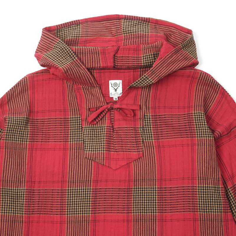 South2 West8 Crepe Plaid Mexican Parka - Red/Beige/Black | Garmentory