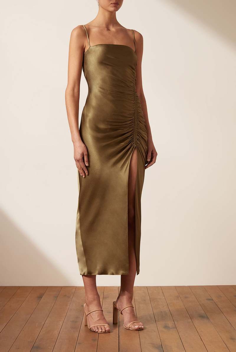 knee length dresses for ladies Shona Joy - Mira Open Back Ruched Midi