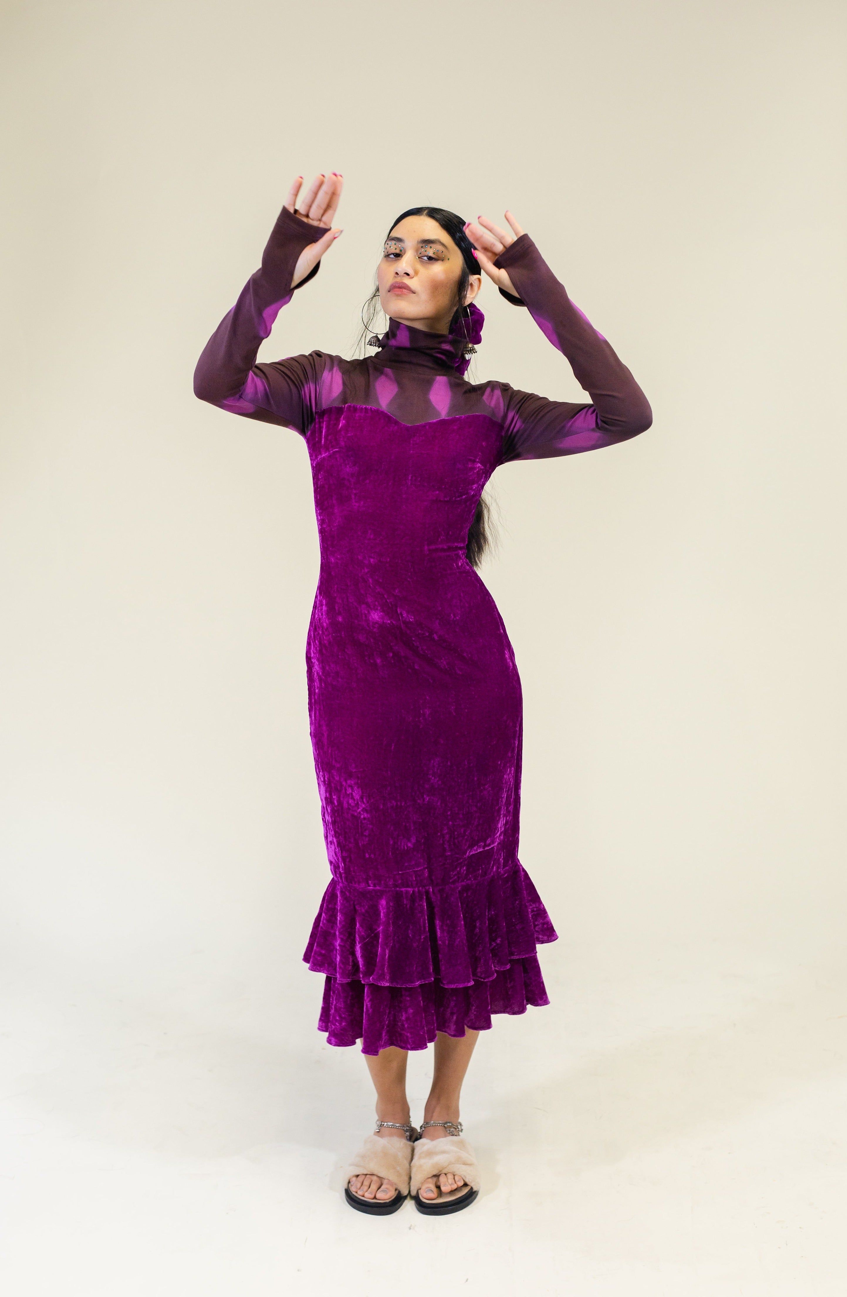 Abacaxi Velvet Turtleneck Midi Dress Grape Abacaxi Velvet Turtleneck Midi Dress Grape