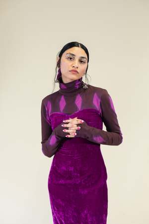 Abacaxi Velvet Turtleneck Midi Dress Grape