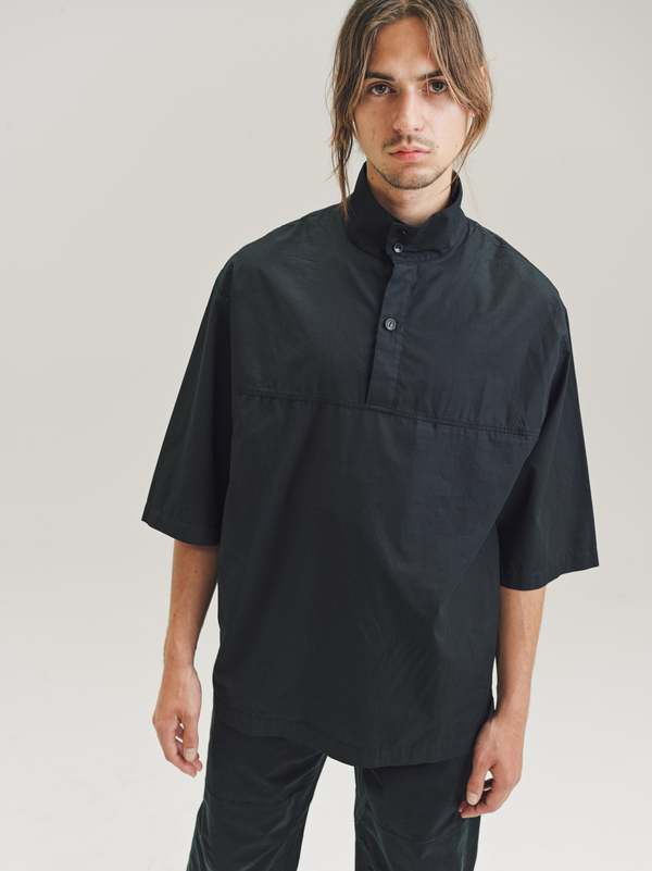 Lemaire Garment Dyed Vareuse Short Sleeved Top - Black | Garmentory