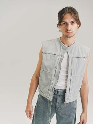 Lemaire Denim Zipped Vest - Pale Grey | Garmentory