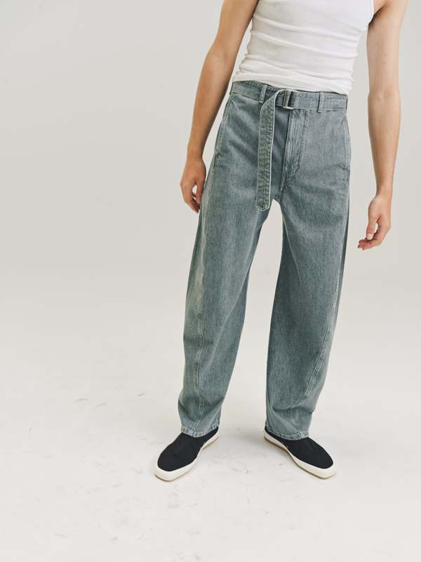 Lemaire Denim Twisted Belted Pant - Stone Grey | Garmentory