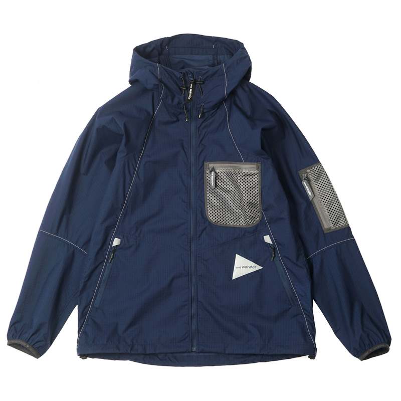 and wander BREATH RIP HOODIE sweater - NAVY | Garmentory
