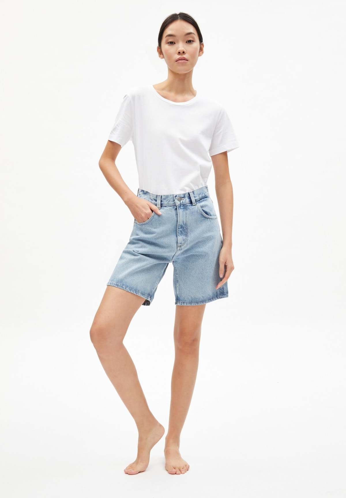 Armedangels Freymaa Organic Cotton Denim Shorts - Powder Indigo - Image 1 of 7