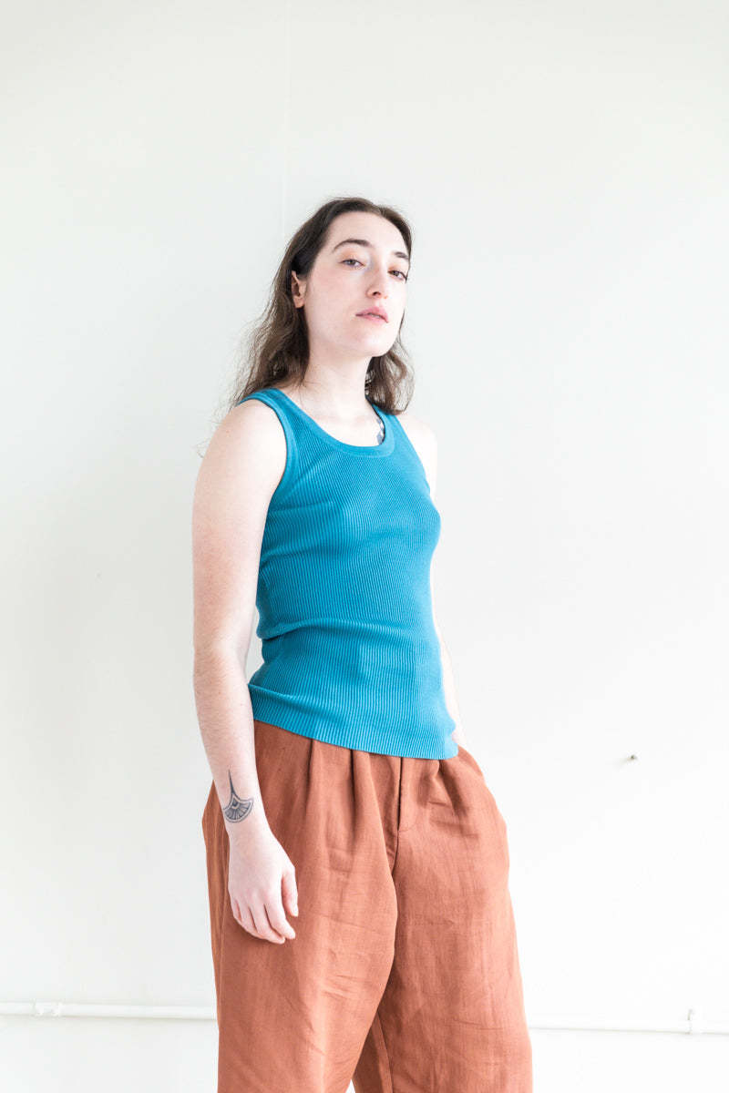 Auralee Giza High Gauge Rib Knit Tank - Blue | Garmentory