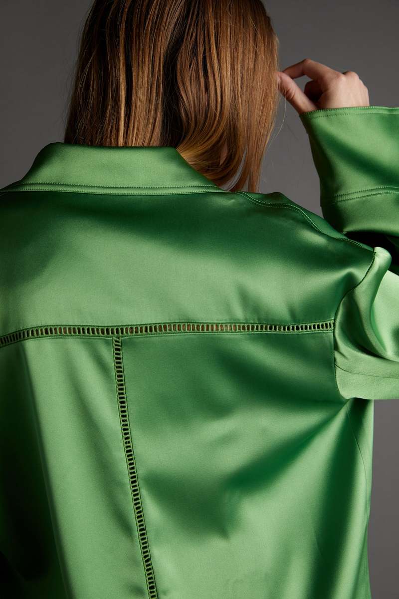 【送料&関税込】Nanushka kaysa Lime Polyurethane Shirt Jari - Long-Sleeve Shirt - Uniform Green – Nanushka