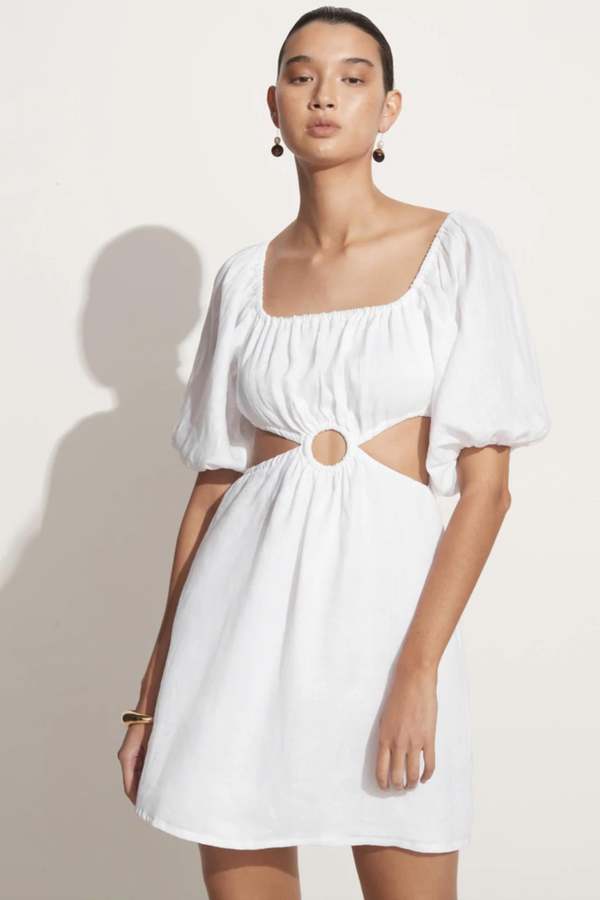 plain white short dress Casual Linen - Sleeve Dress Crafted from a smooth L'AGENCE Cori Mini Dress In