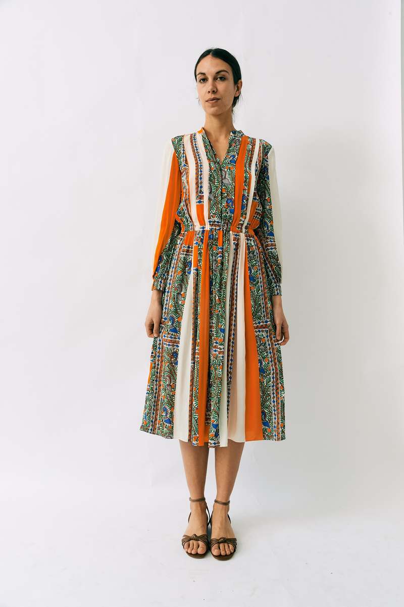 knee length dresses for ladies Tory Burch Printed Silk Maxi Dress – Balardi main image 1