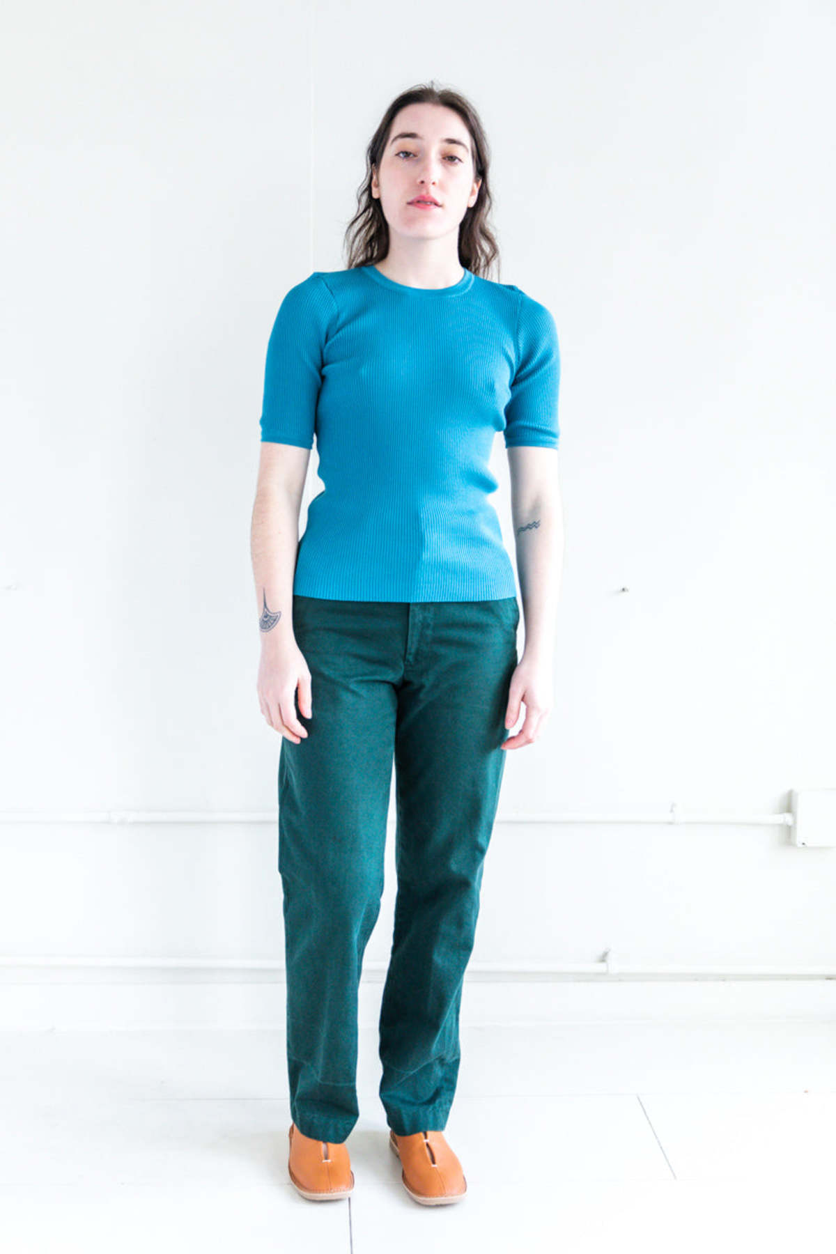 GIZA HIGH GAUGE RIB KNIT TEE IN BLUE | Garmentory
