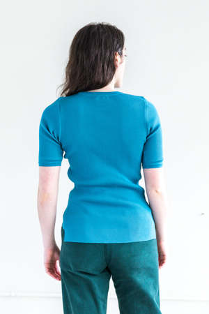 GIZA HIGH GAUGE RIB KNIT TEE IN BLUE | Garmentory