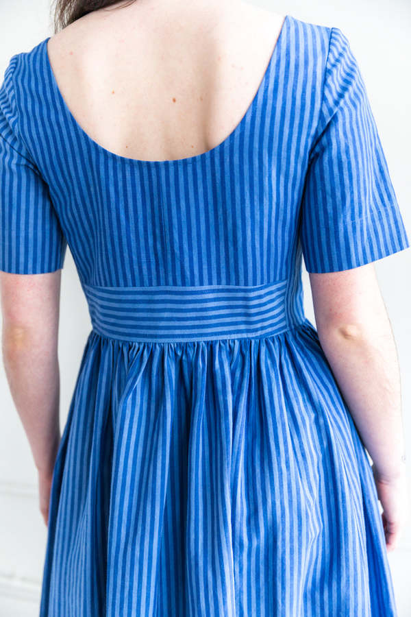 Caron Callahan Indira Linen Dress - Blue Striped | Garmentory