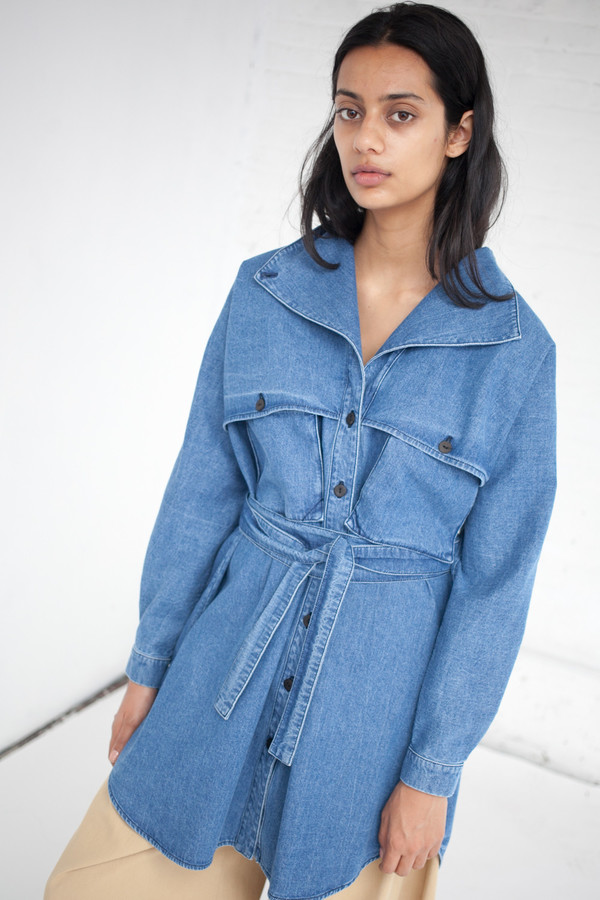 denim safari dress Indigo Cotton Denim Button-Down Short Safari Dress 56" / Custom Height (Free)