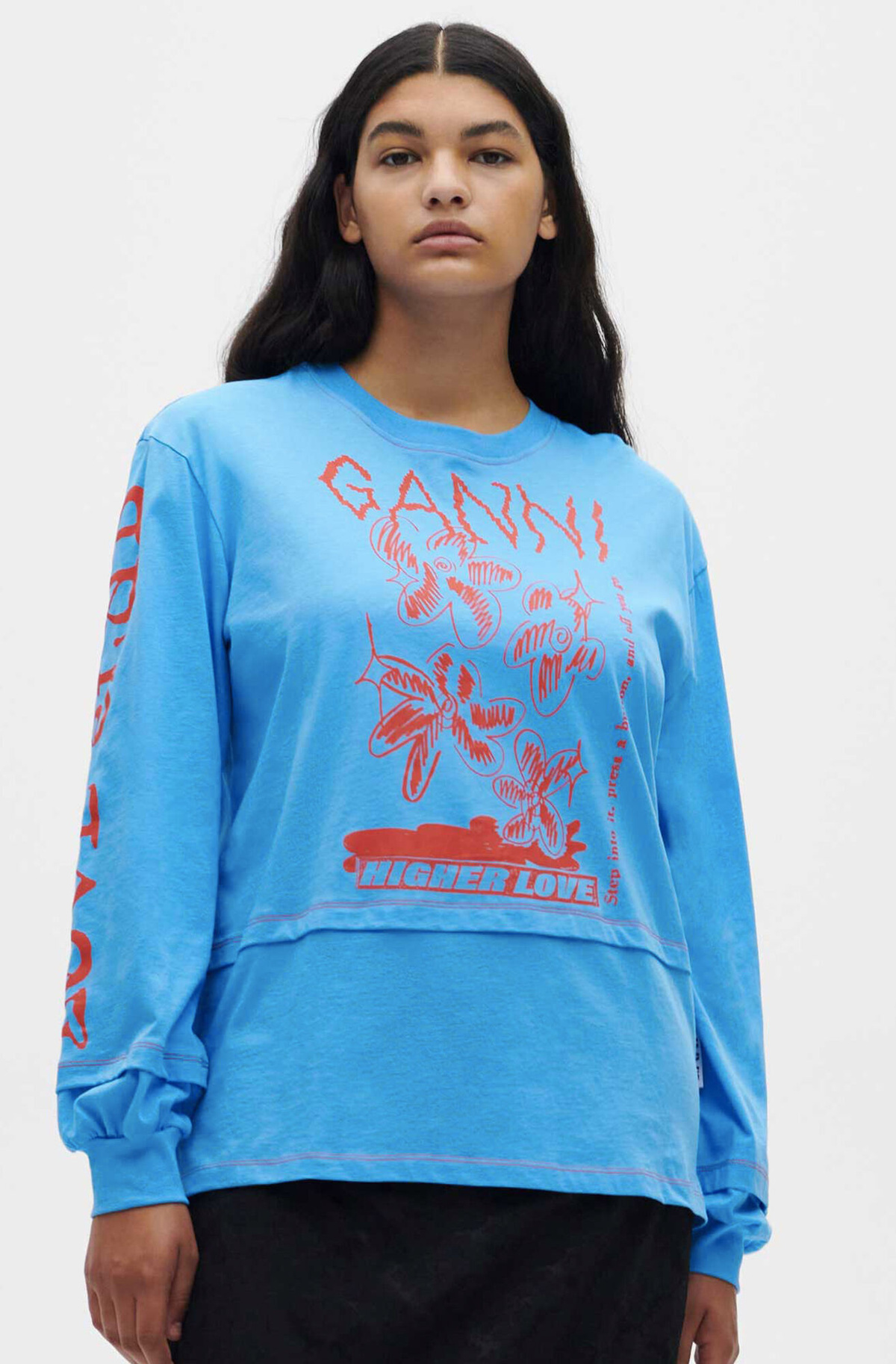 ファッション通販 安い Ganni Higher Love Long Sleeve T shirt - Light Blue | Garmentory トップス