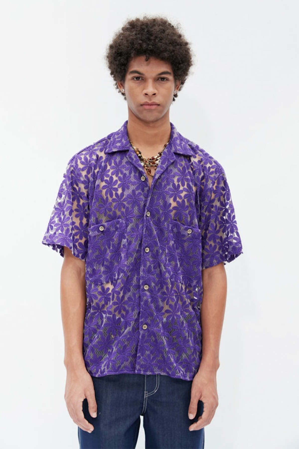 ANDERSSON BELL Flower Sheer Open Collar Shirt - Lilac