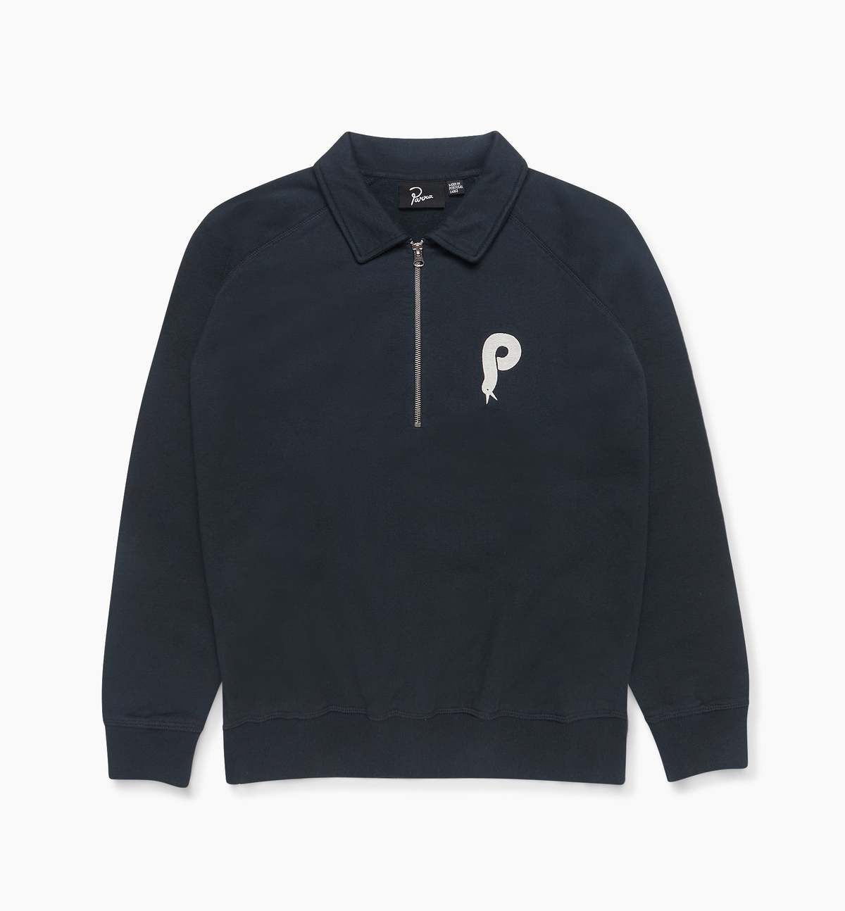 BY PARRA Birdface Font P Half Zip Polo Sweatshirt - Navy Blue 