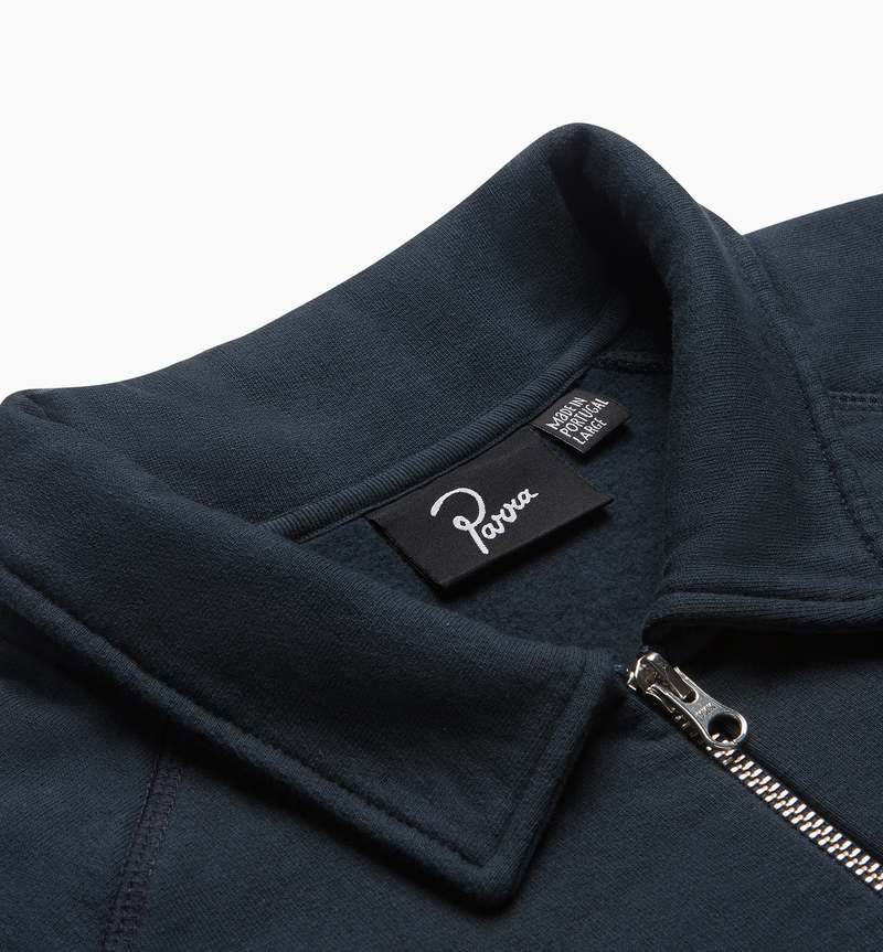BY PARRA Birdface Font P Half Zip Polo Sweatshirt - Navy Blue 