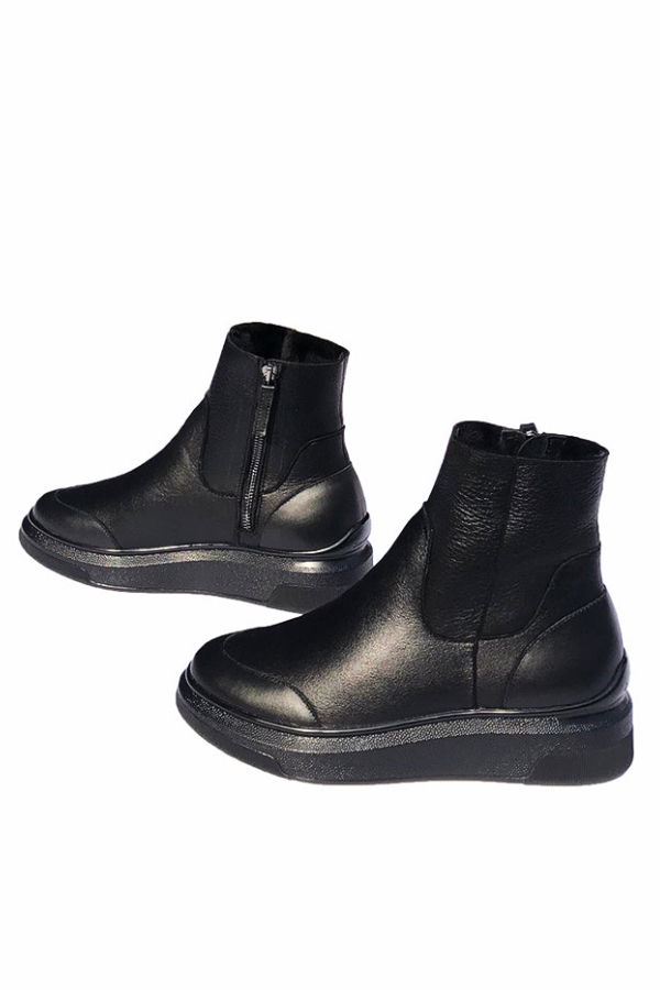 Suzanne Rae  Napa Leather Shearling Sneaker Boot - Black