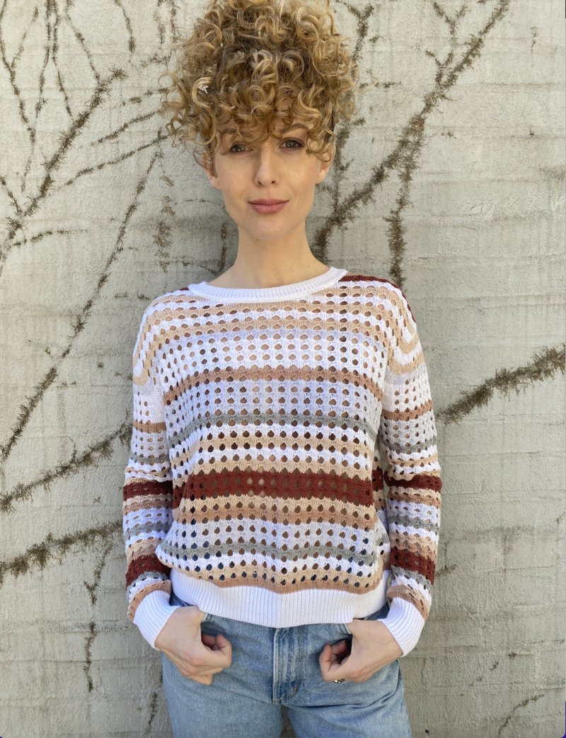 Autumn Cashmere Stripe Mesh Crop Crew PULLOVER Garmentory