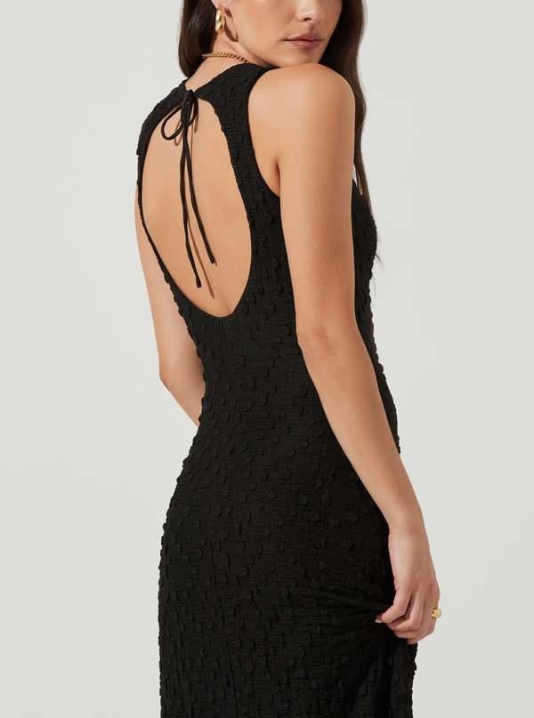 millbrae backless crinkle midi dress All Things Golden - The Luxe Rib Low Back Midi Dress - Black