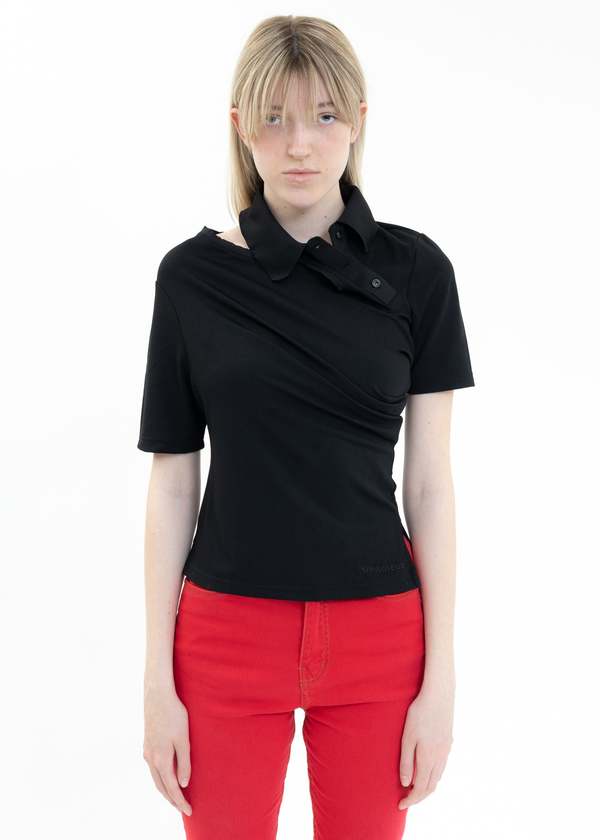 Y/project Twisted Double Collar Polo Black Garmentory
