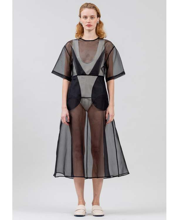 open lace back dress 1930s Silk Organza Sheer Dress - XS