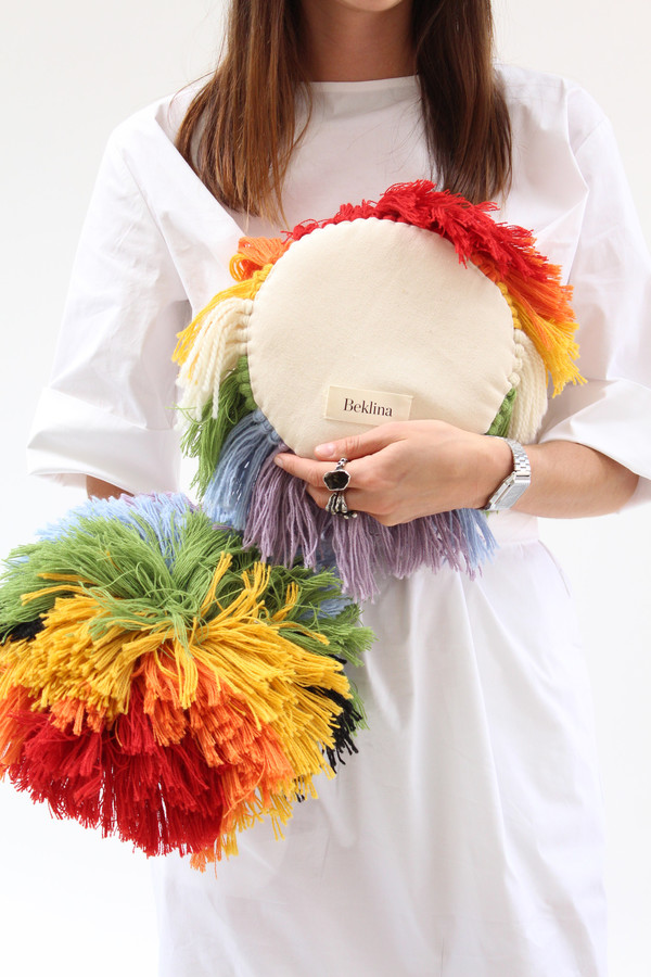 Artist Alpaca Handmade Fringe Pillow - Rainbow Black Artist Alpaca Handmade Fringe Pillow - Rainbow Black