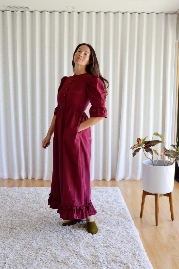 BATSHEVA Ella Dress Burgundy Moire Garmentory