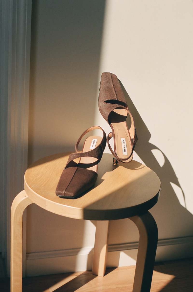 Reike Nen Piping Cut Out Heels Brown Pony Hair