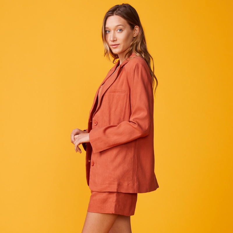 Monrow Linen Oversized Blazer Faded Rust Garmentory