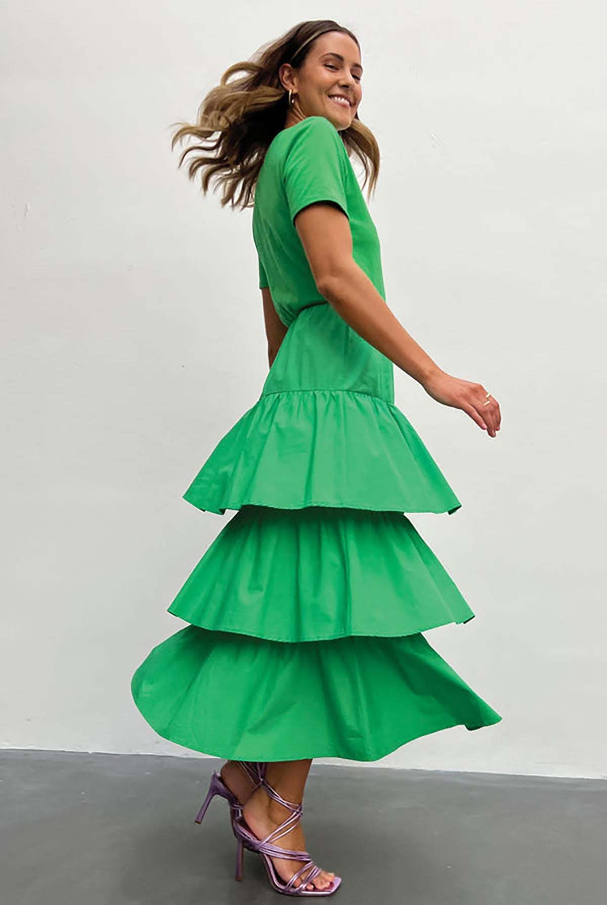 green emerald velvet dress Kelly Green Maxi Dress With Slits And Double Tie Back main image 1