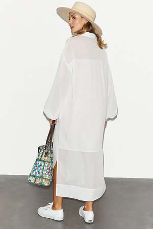NEVER FULLY DRESSED Longline Lila Oversized Shirt Dress - White | Garmentory