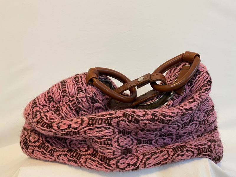 Maria La Rosa Pink & Brown Wool Knit Handbag