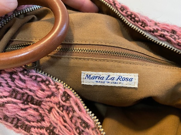 Maria La Rosa Pink & Brown Wool Knit Handbag