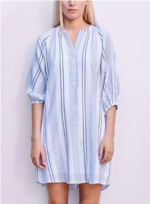 Sundry Stripe Henley Dress White Garmentory