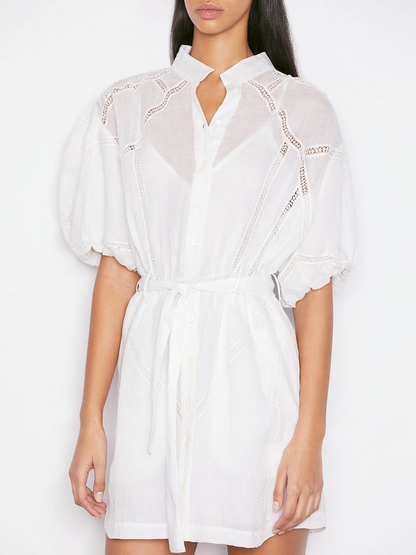 frame inset lace puff sleeve dress Frame Women's Inset Lace Puff Sleeve Minidress - Black