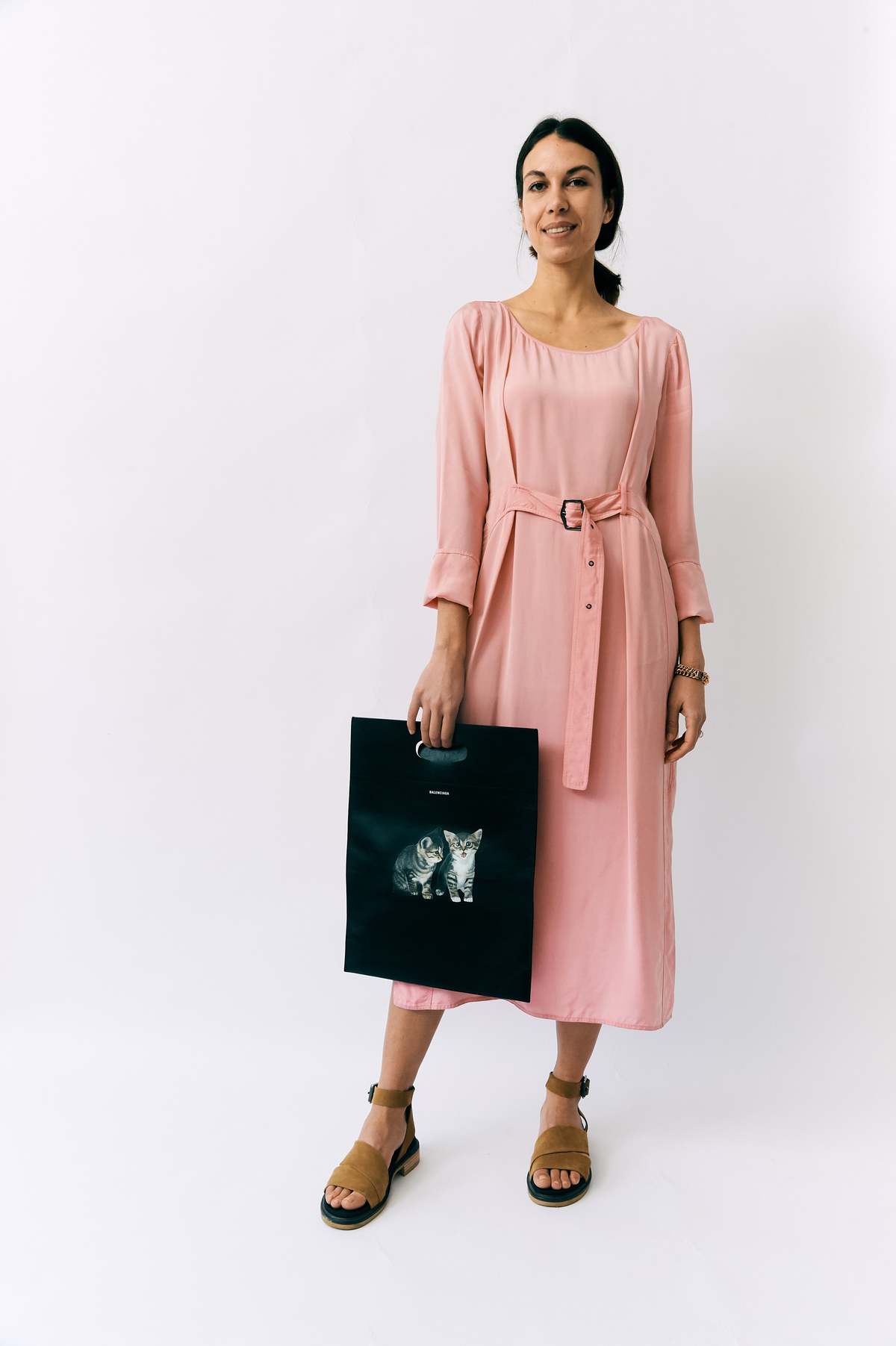 sies marjan pink dress Vintage Sies Marjan Pink Belted Midi Dress